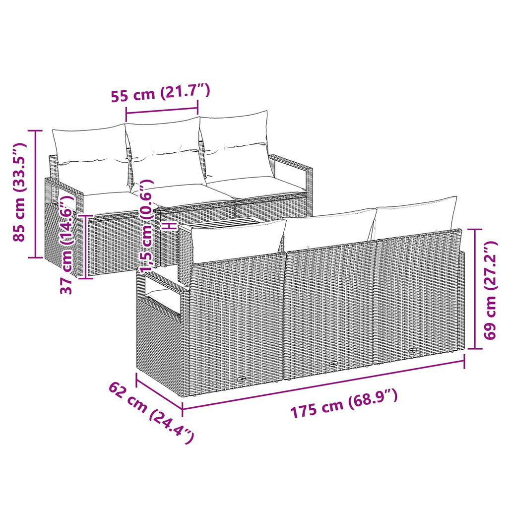 Conjunto de sofás de jardín 7 pcs Gris ratán sintético