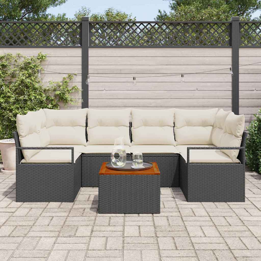 Conjunto de sofás de jardín 7 pcs Negro ratán sintético