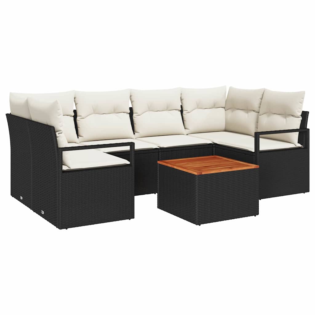 Conjunto de sofás de jardín 7 pcs Negro ratán sintético