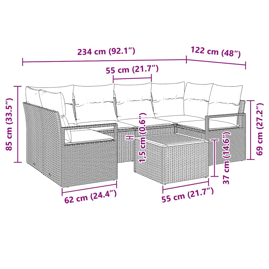 Conjunto de sofás de jardín 7 pcs Negro ratán sintético