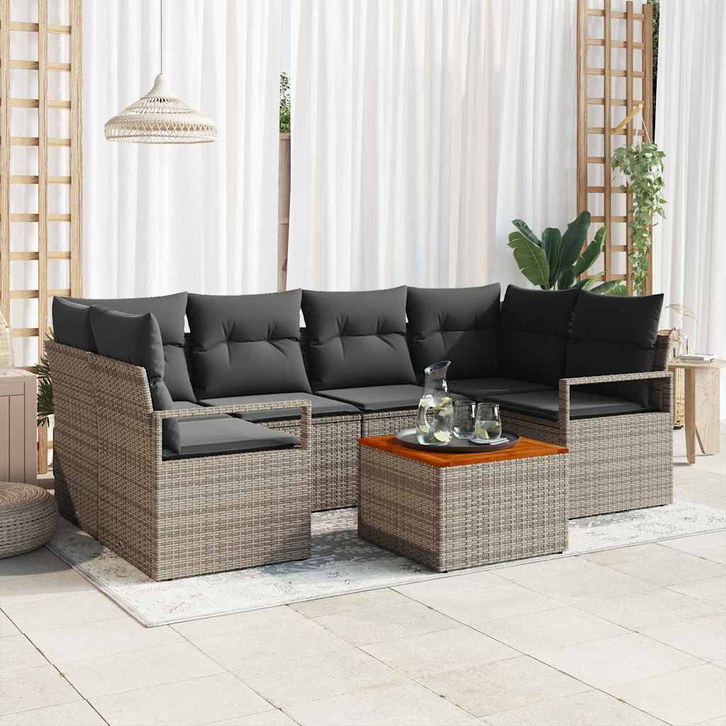 Conjunto de sofás de jardín 7 pcs Gris ratán sintético