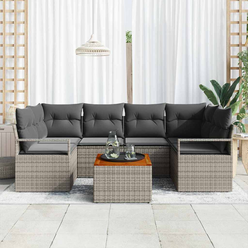 Conjunto de sofás de jardín 7 pcs Gris ratán sintético