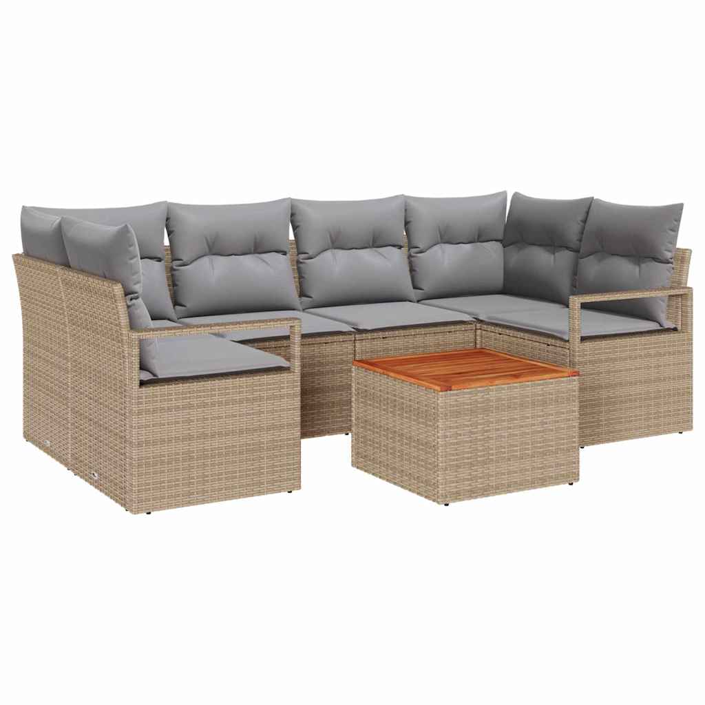 Conjunto de sofás de jardín 7 pcs Beige ratán sintético
