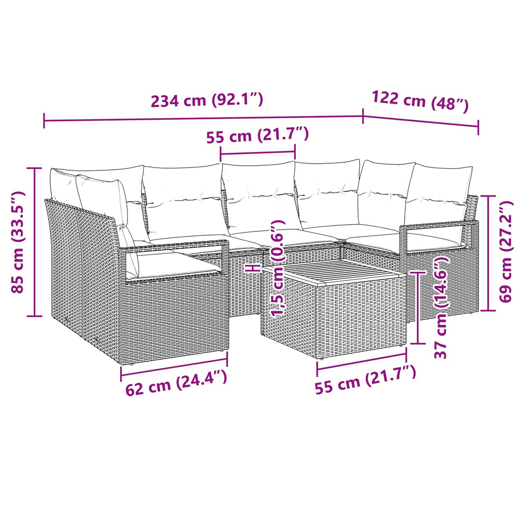 Conjunto de sofás de jardín 7 pcs Gris ratán sintético