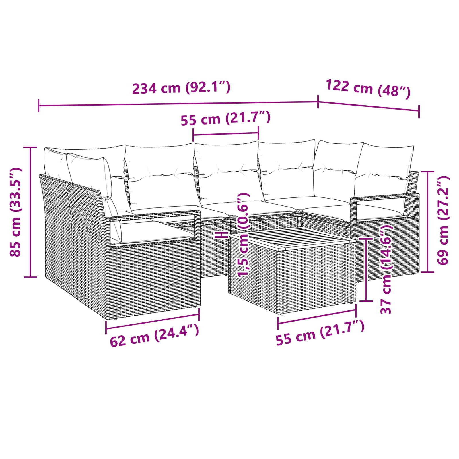 Conjunto de sofás de jardín 7 pcs Gris ratán sintético