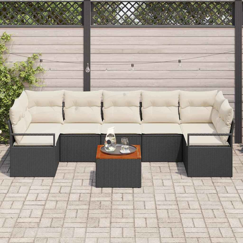 Conjunto de sofás de jardín 8 pcs Negro ratán sintético