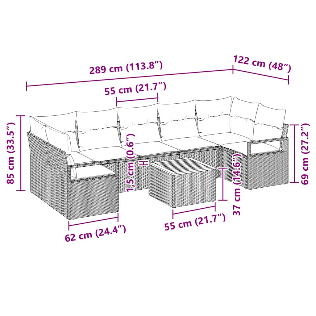 Conjunto de sofás de jardín 8 pcs Gris ratán sintético