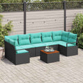 Conjunto de sofás de jardín 8 pcs Negro ratán sintético