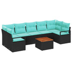 Conjunto de sofás de jardín 8 pcs Negro ratán sintético