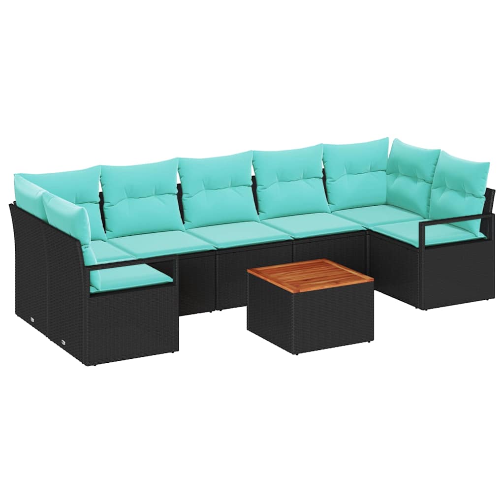 Conjunto de sofás de jardín 8 pcs Negro ratán sintético