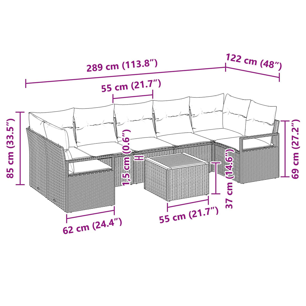 Conjunto de sofás de jardín 8 pcs Negro ratán sintético