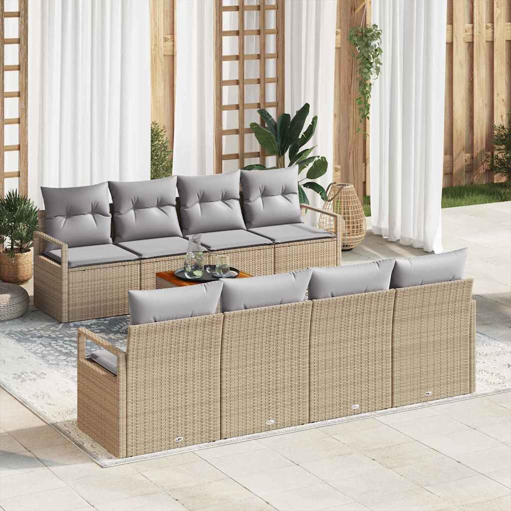 Conjunto de sofás de jardín 9 pcs Beige ratán sintético