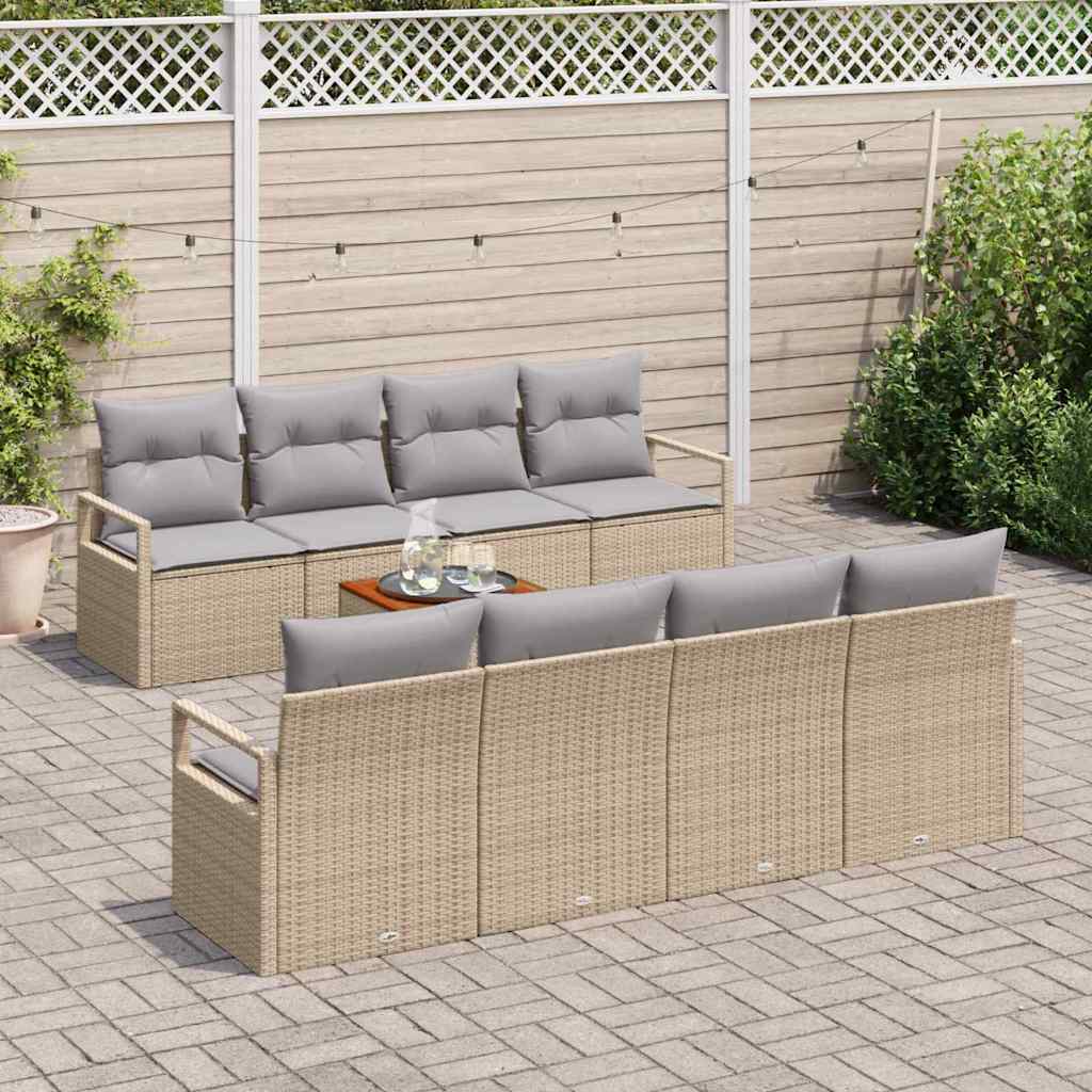 Conjunto de sofás de jardín 9 pcs Beige ratán sintético