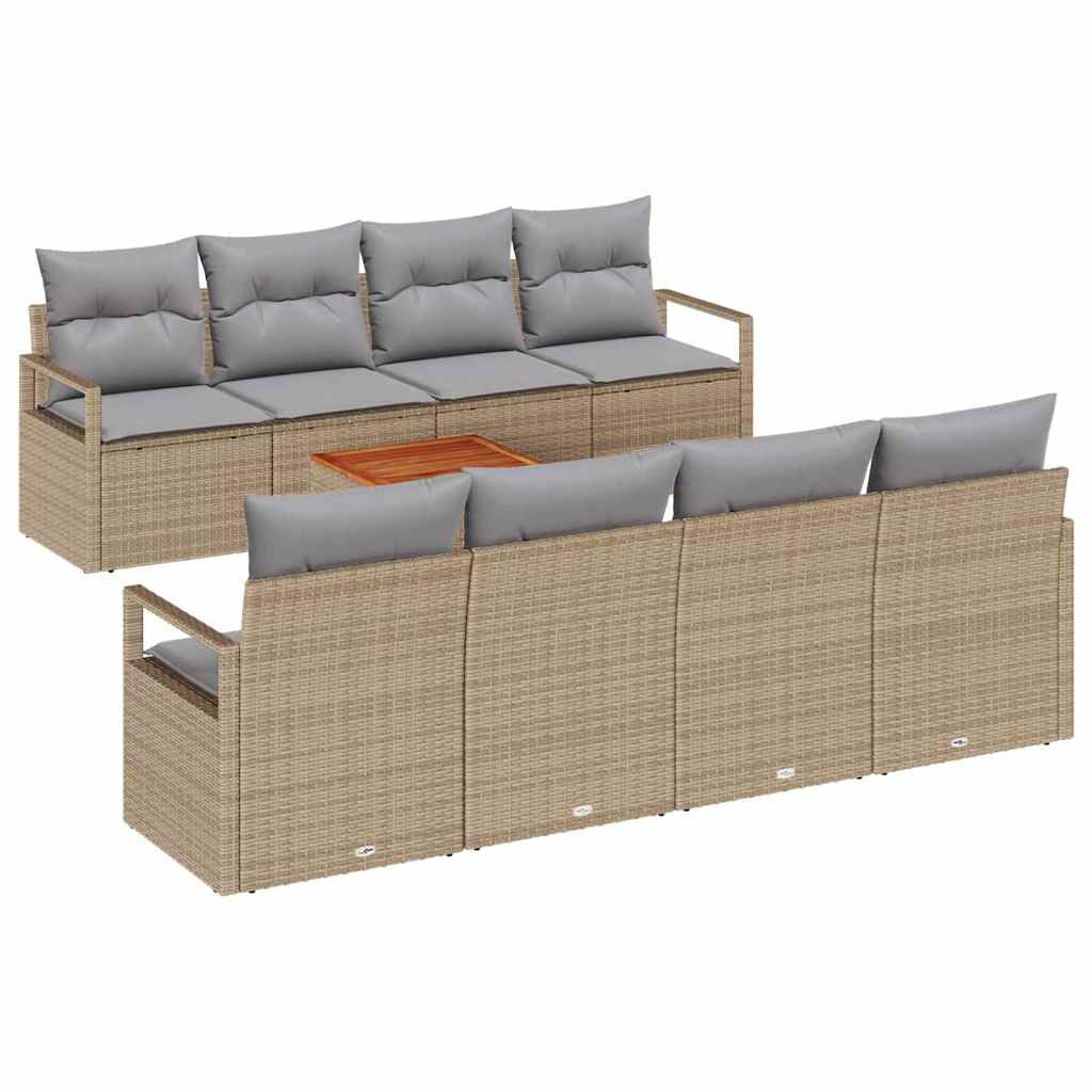 Conjunto de sofás de jardín 9 pcs Beige ratán sintético