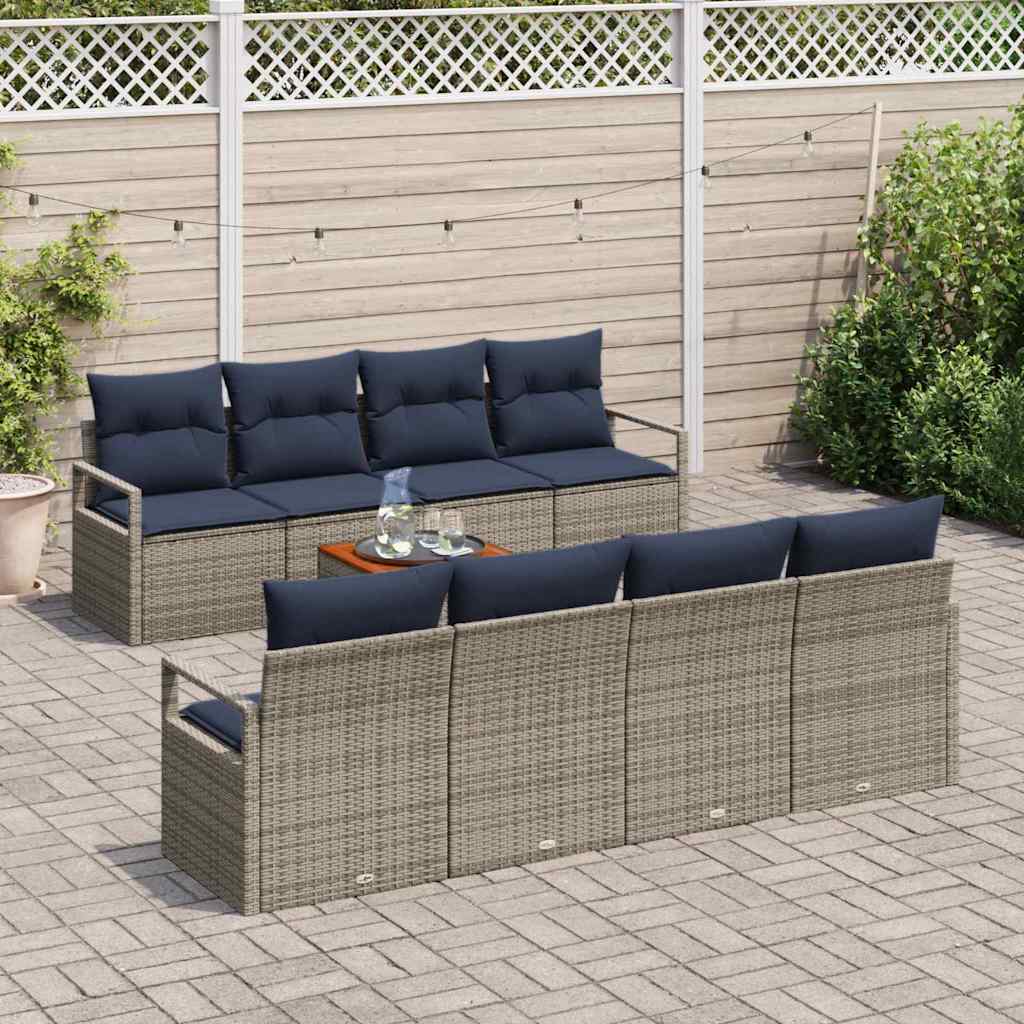 Conjunto de sofás de jardín 9 pcs Gris ratán sintético
