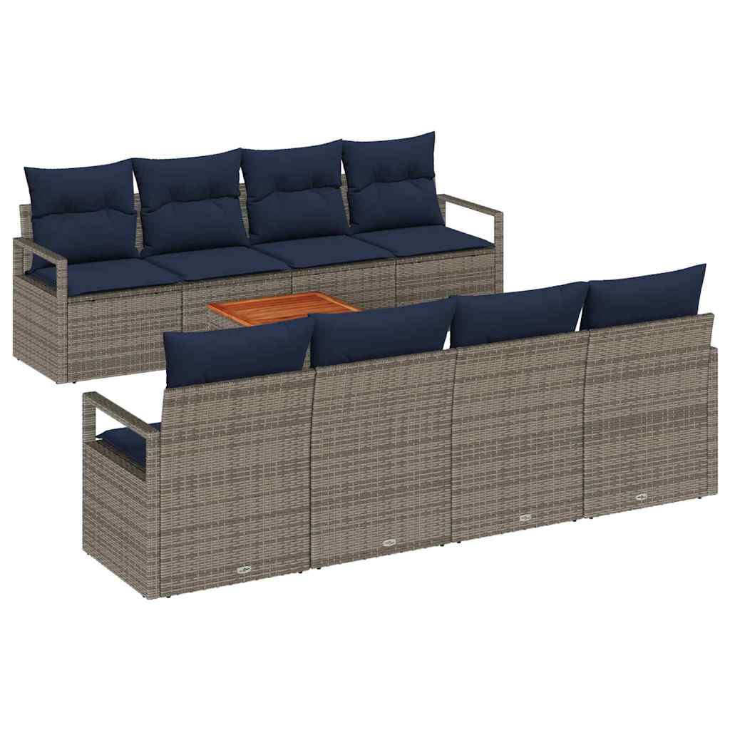 Conjunto de sofás de jardín 9 pcs Gris ratán sintético