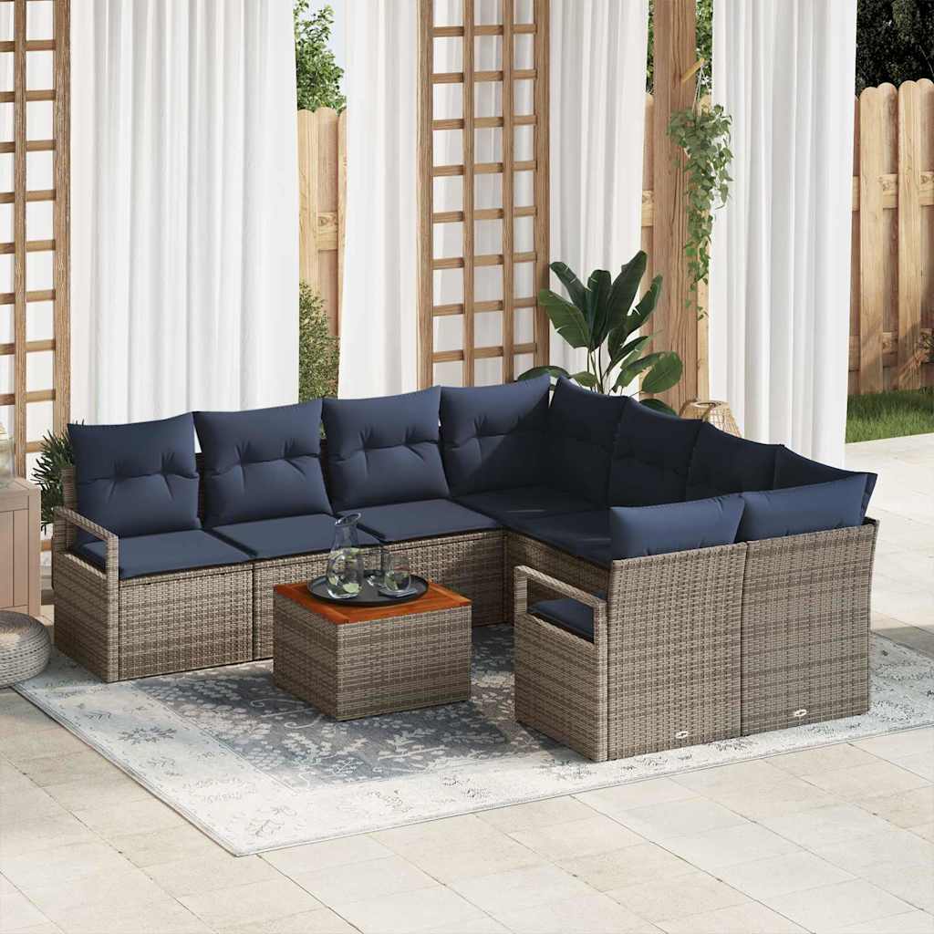 Conjunto de sofás de jardín 9 pcs Gris ratán sintético