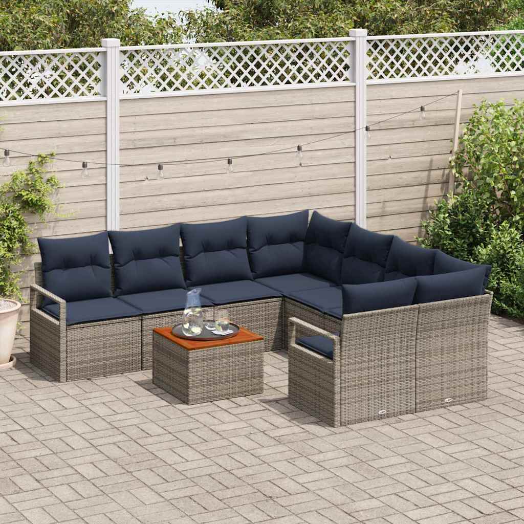 Conjunto de sofás de jardín 9 pcs Gris ratán sintético