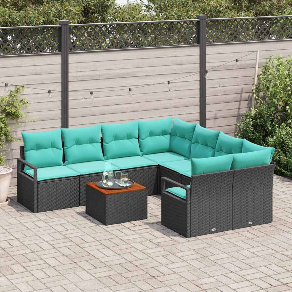 Conjunto de sofás de jardín 9 pcs Negro ratán sintético