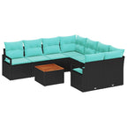 Conjunto de sofás de jardín 9 pcs Negro ratán sintético