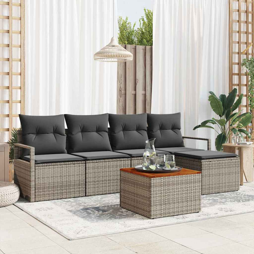 Conjunto de sofás de jardim 6 pcs Bege vime sintético