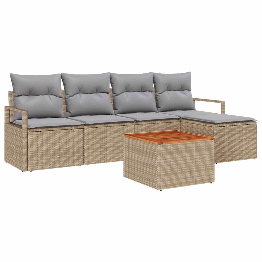 Conjunto de sofás de jardín 6 pcs Beige ratán sintético