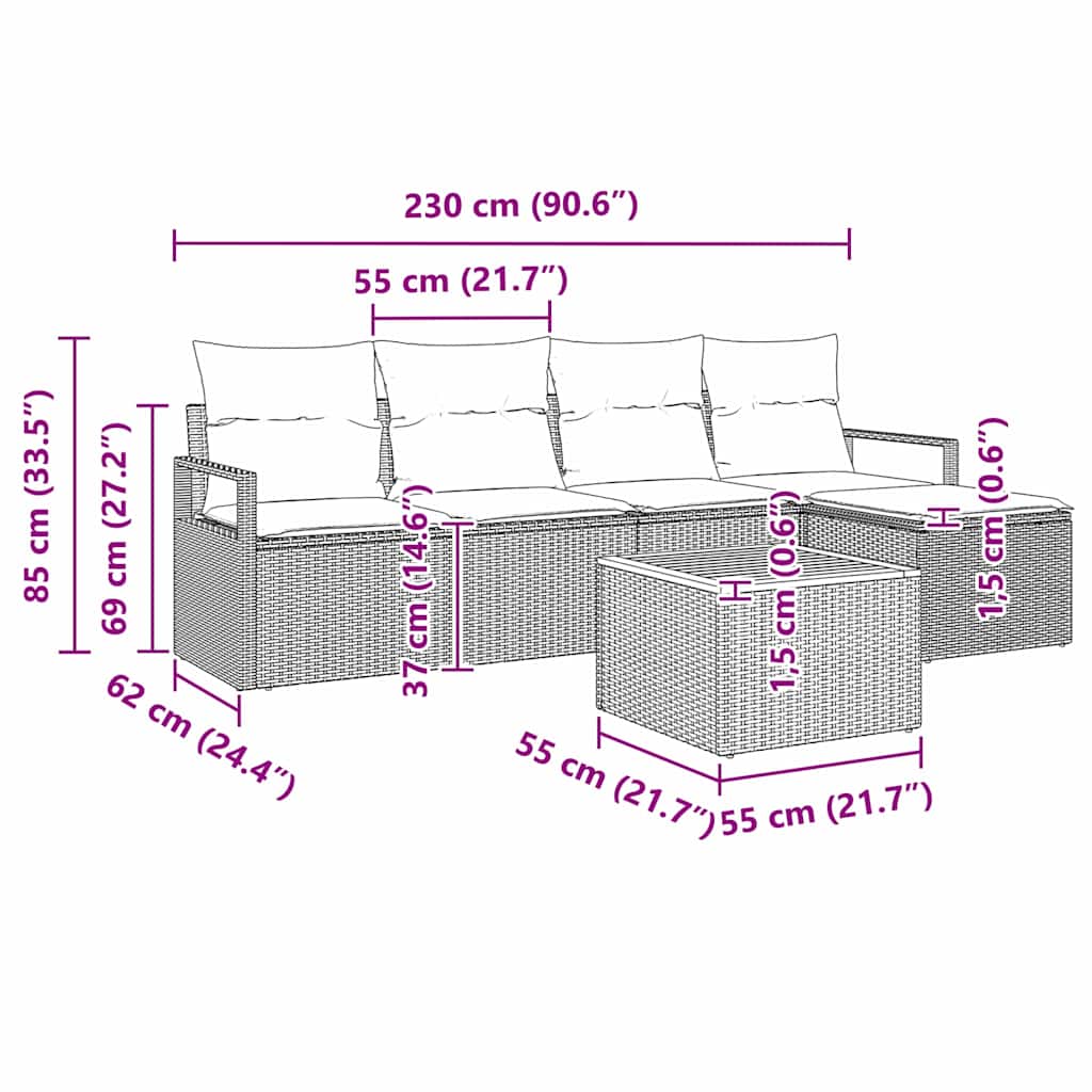 Conjunto de sofás de jardín 6 pcs Beige ratán sintético