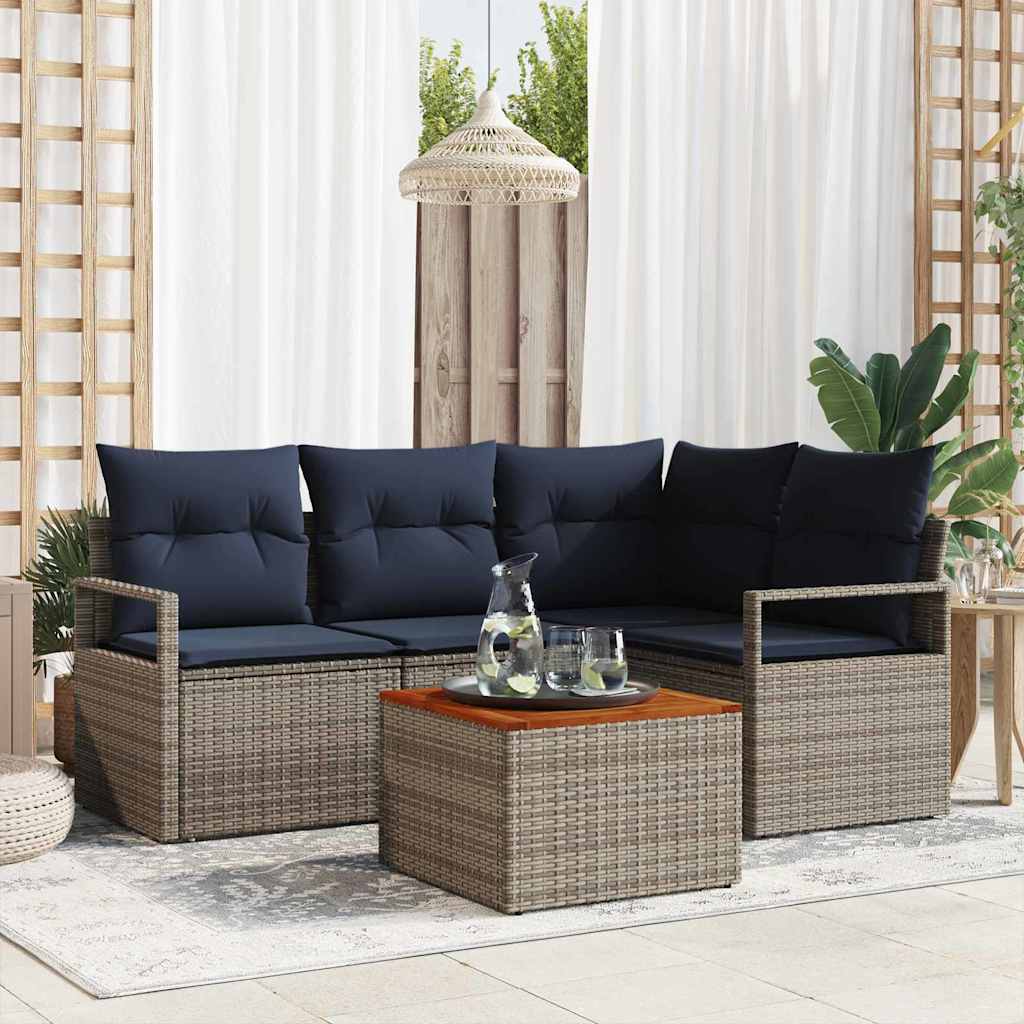 Conjunto de sofás de jardín 5 pcs Gris ratán sintético