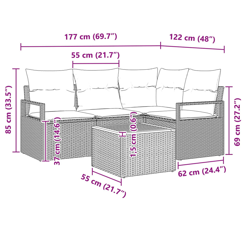 Conjunto de sofás de jardín 5 pcs Gris ratán sintético