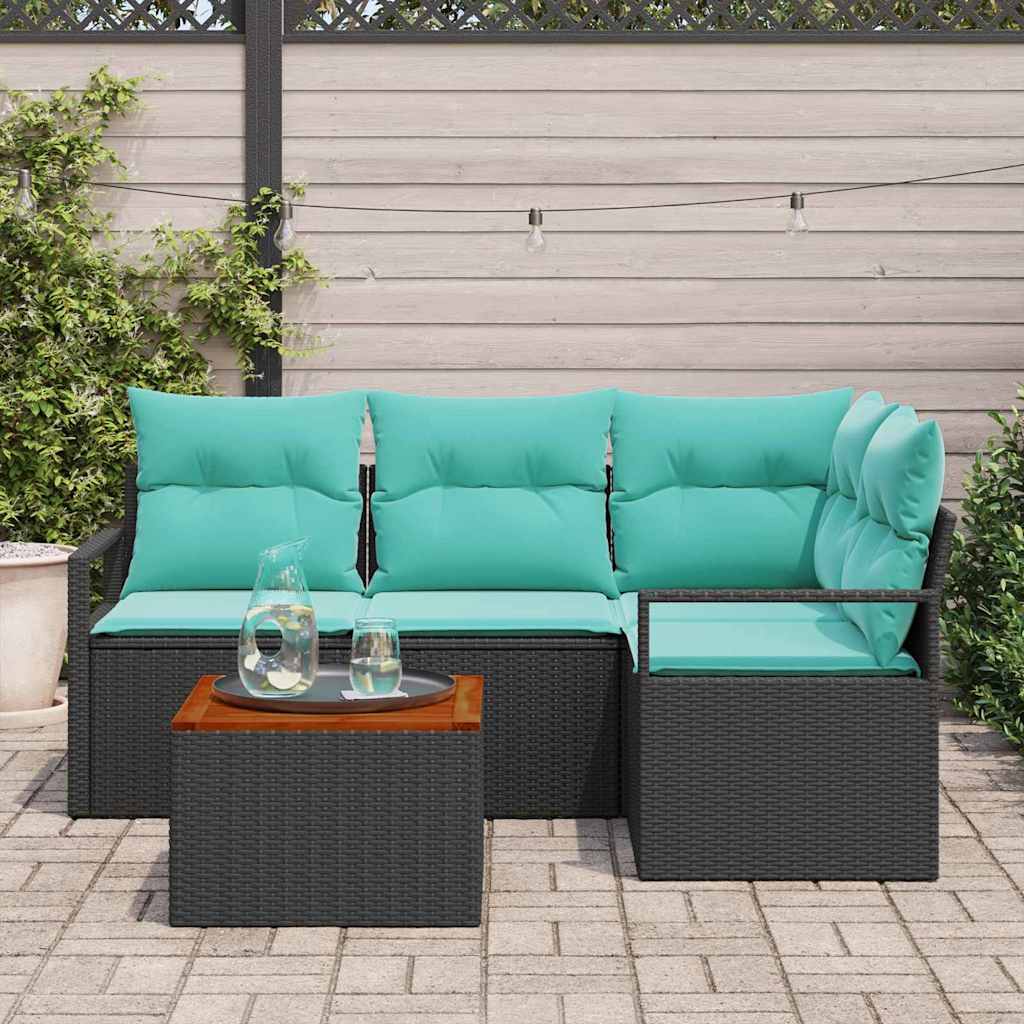 Conjunto de sofás de jardín 5 pcs Negro ratán sintético