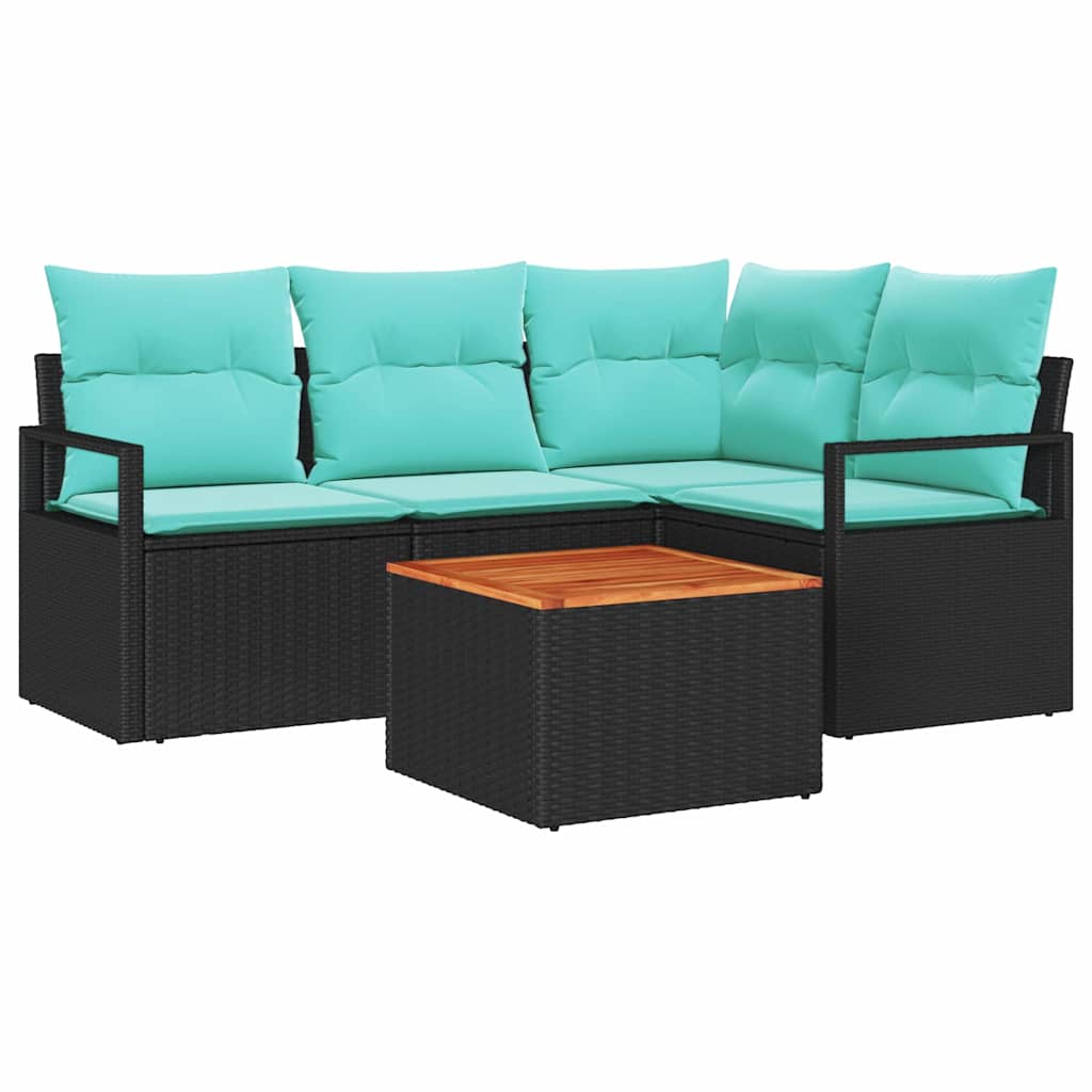 Conjunto de sofás de jardín 5 pcs Negro ratán sintético