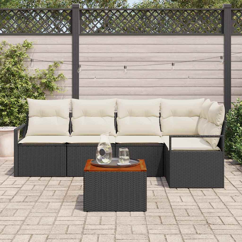 Conjunto de sofás de jardín 6 pcs Negro ratán sintético