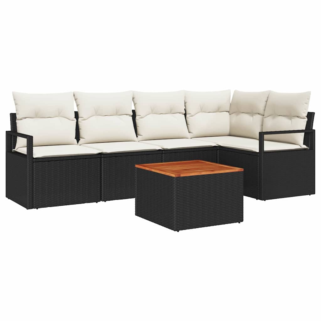 Conjunto de sofás de jardín 6 pcs Negro ratán sintético