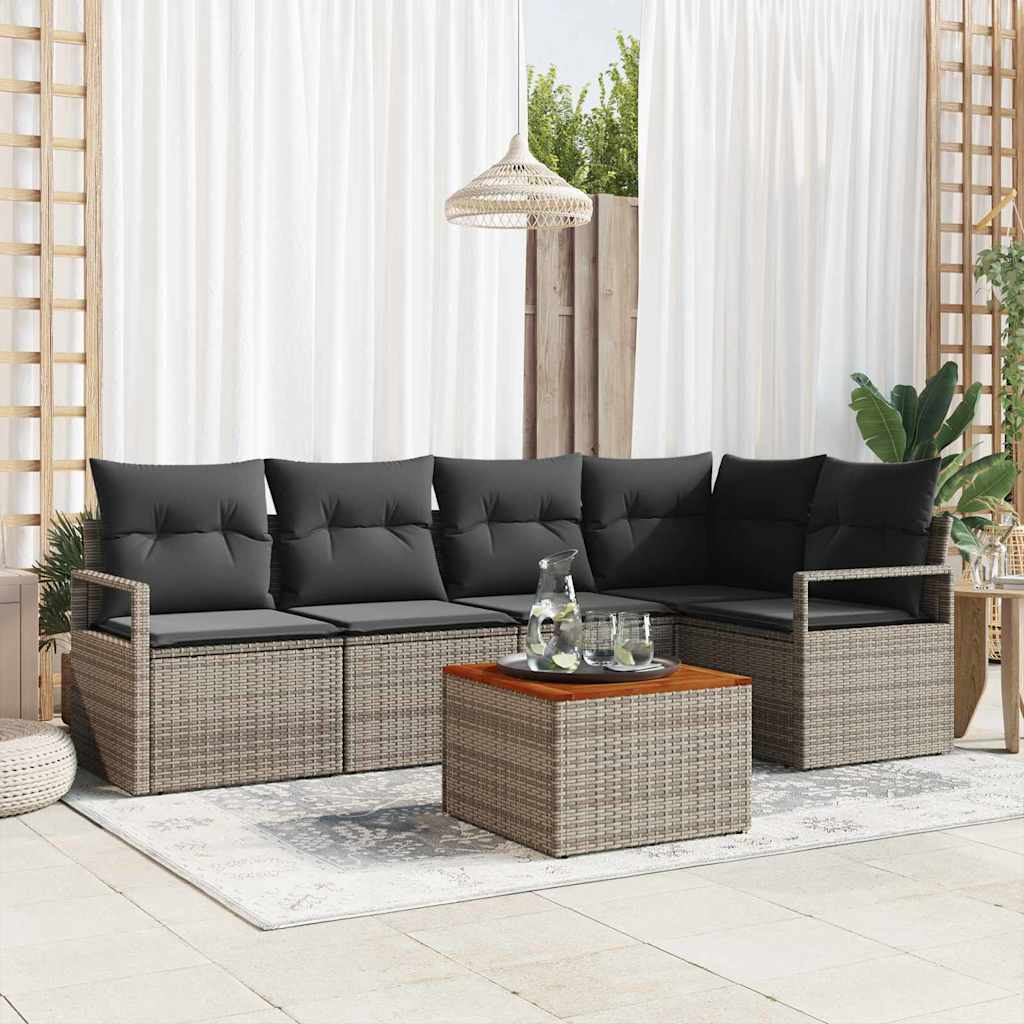 Conjunto de sofás de jardín 6 pcs Gris ratán sintético