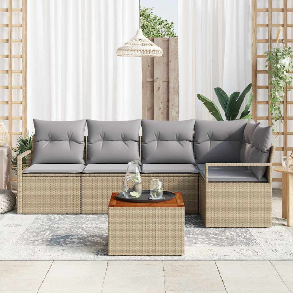 Conjunto de sofás de jardín 6 pcs Beige ratán sintético