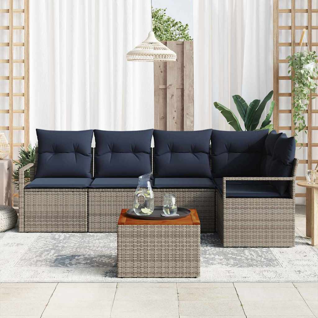 Conjunto de sofás de jardín 6 pcs Gris ratán sintético