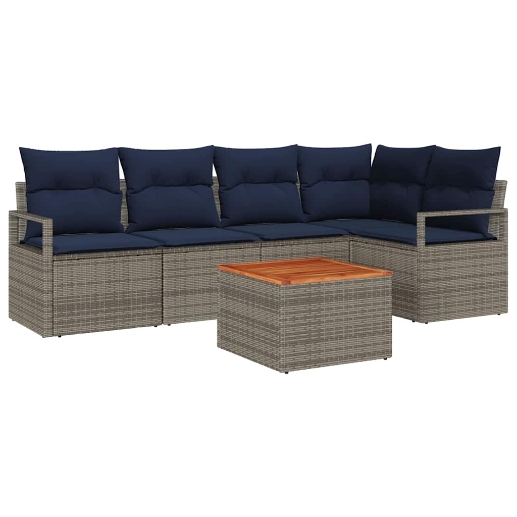 Conjunto de sofás de jardín 6 pcs Gris ratán sintético