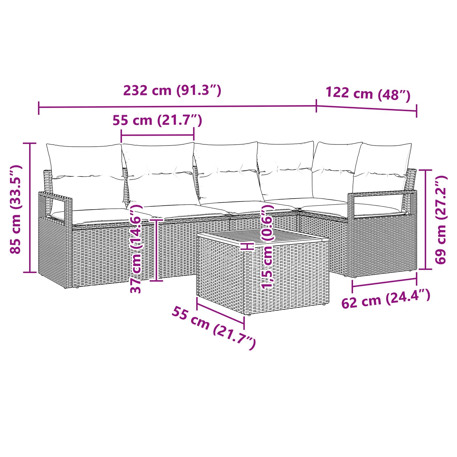 Conjunto de sofás de jardín 6 pcs Gris ratán sintético