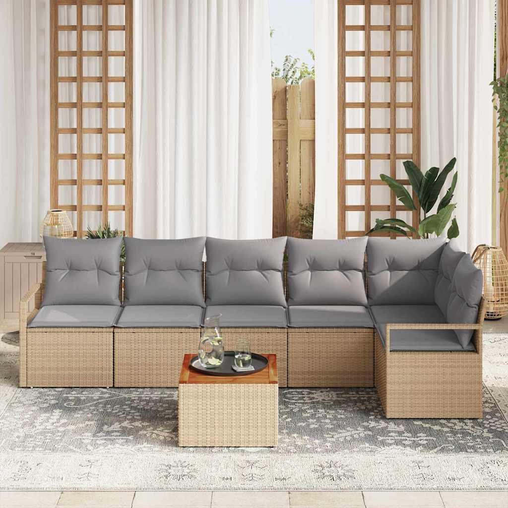 Conjunto de sofás de jardín 7 pcs Beige ratán sintético