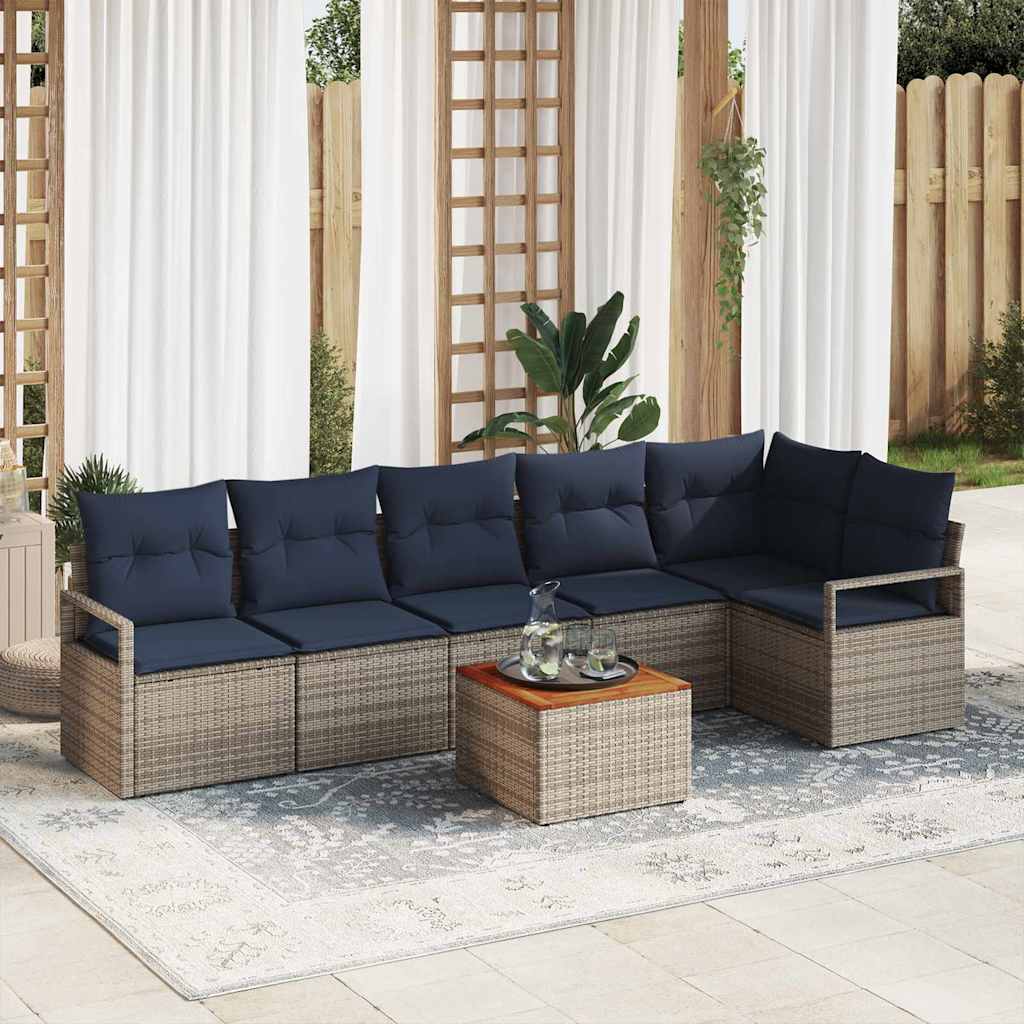 Conjunto de sofás de jardín 7 pcs Gris ratán sintético