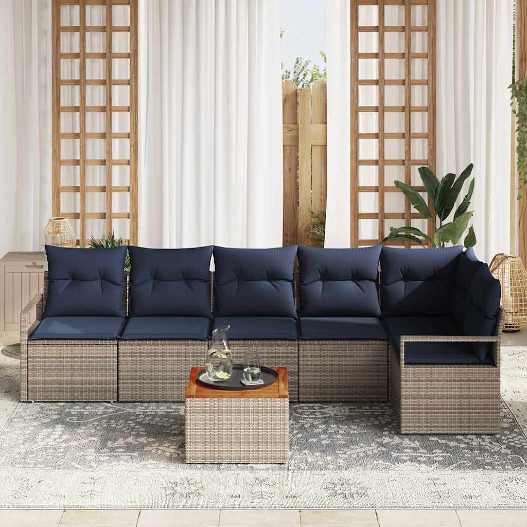 Conjunto de sofás de jardín 7 pcs Gris ratán sintético