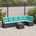 Conjunto de sofás de jardín 7 pcs Negro ratán sintético