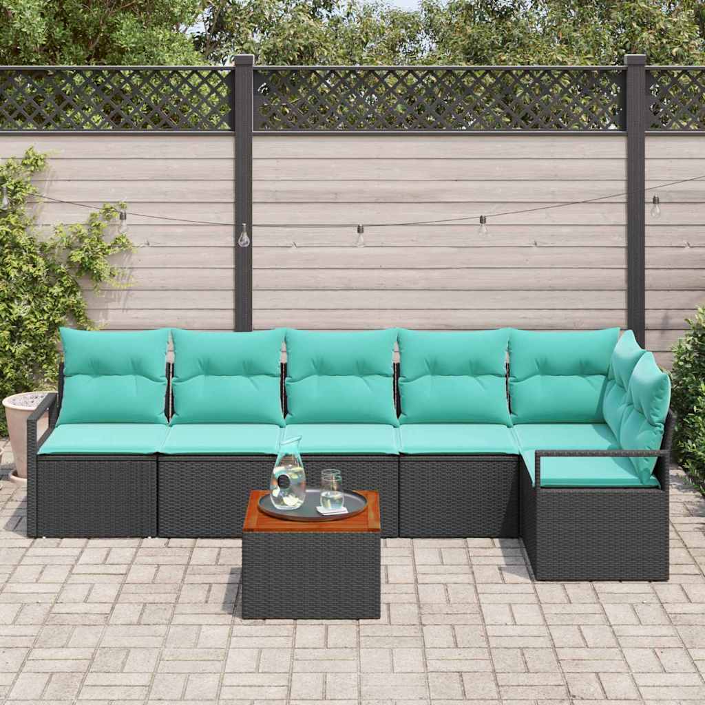 Conjunto de sofás de jardín 7 pcs Negro ratán sintético