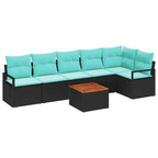 Conjunto de sofás de jardín 7 pcs Negro ratán sintético