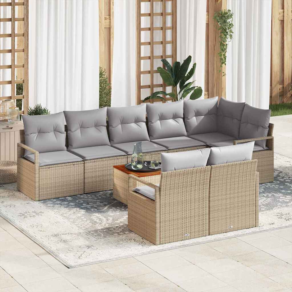 Conjunto de sofás de jardín 9 pcs Beige ratán sintético
