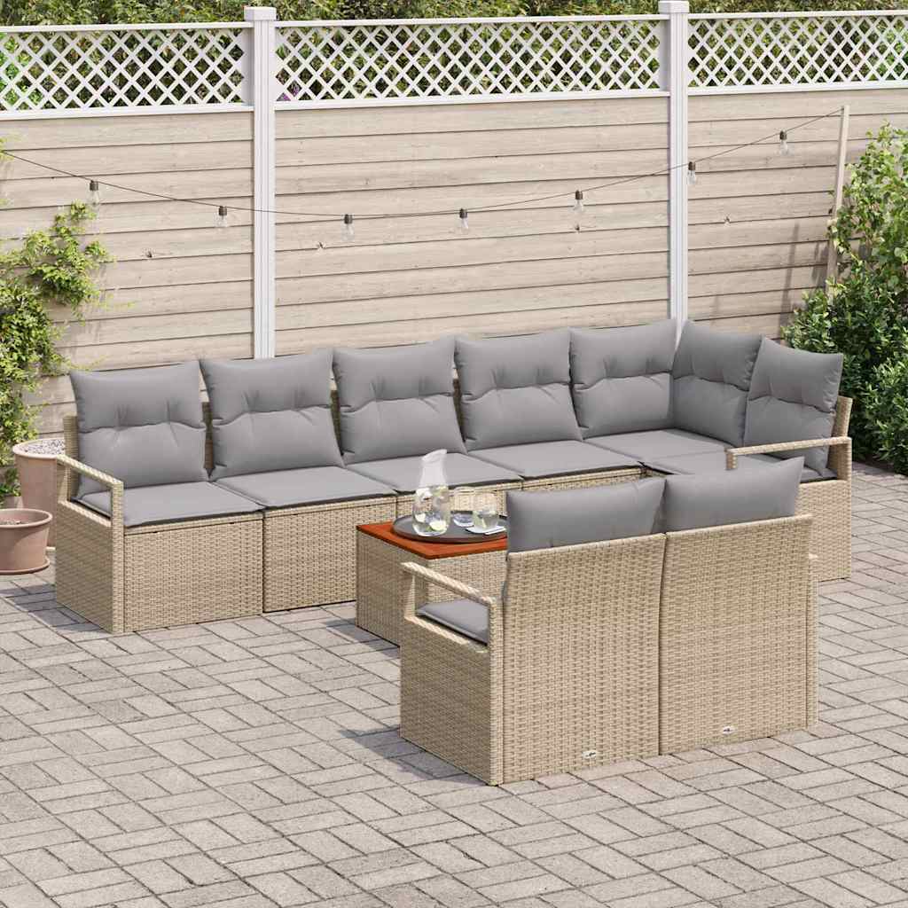 Conjunto de sofás de jardín 9 pcs Beige ratán sintético