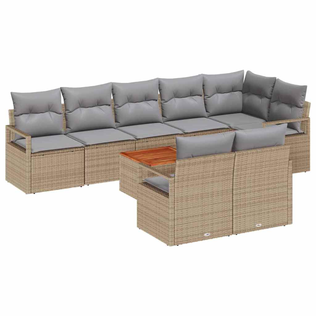 Conjunto de sofás de jardín 9 pcs Beige ratán sintético