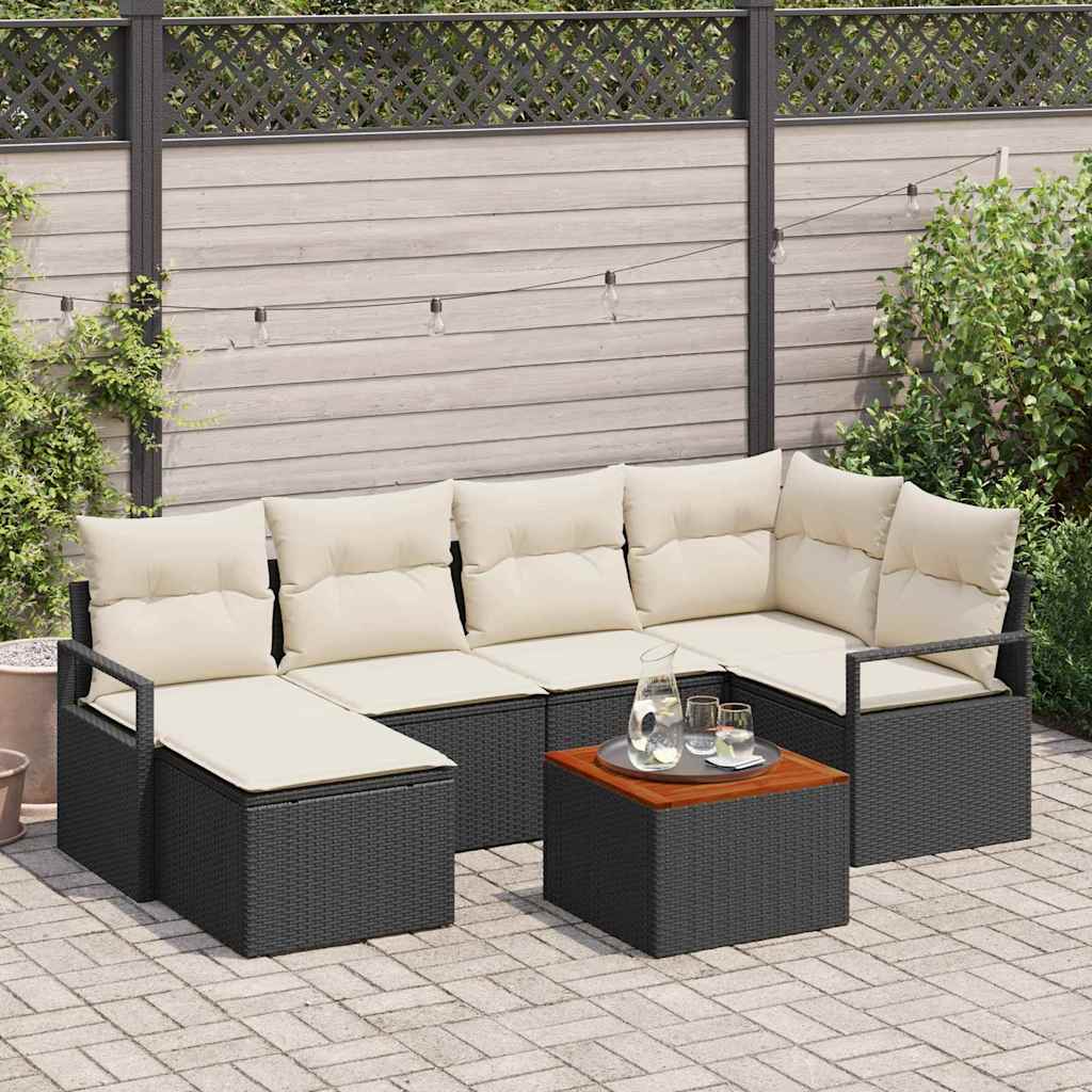 Conjunto de sofás de jardim 7 peças em vime sintético bege