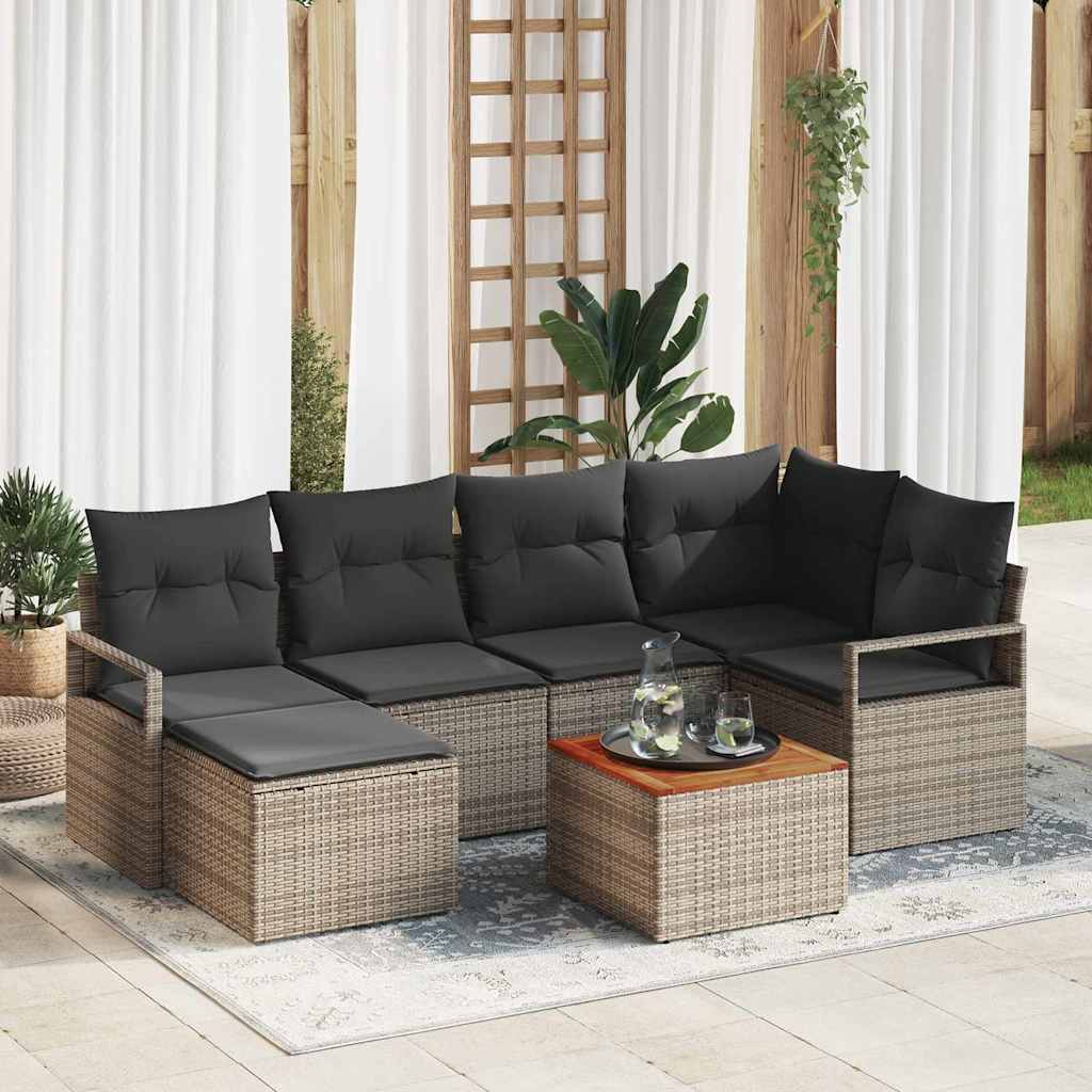 Conjunto de sofás de jardim 7 peças em vime sintético bege
