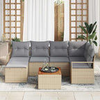 Conjunto de sofás de jardín 7 pcs Beige ratán sintético